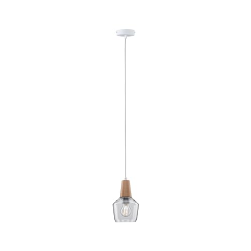 Paulmann 79745 Neordic Ylvie Pendelleuchte max. 1x20W Hängelampe für E27 Lampen Deckenlampe Klar/Holz 230V Glas/Holz ohne Leuchtmittel von Paulmann