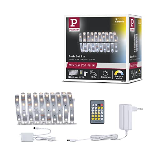 Paulmann 79860 LED Stripe MaxLED 250 Basisset 3m 11W 810lm Tunable White 24VA dimmbar Lichtband Kunststoff 2700 K von Paulmann