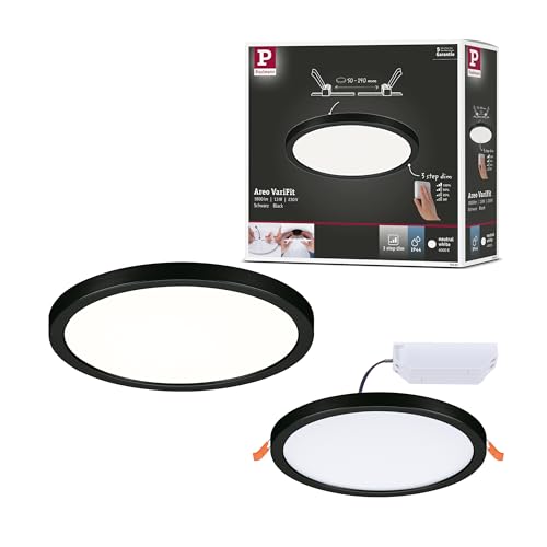 Paulmann 79965 LED Panel Einbaupanel Areo IP44 175mm 3-Step-Dim rund incl. 1x13 W dimmbar Tageslichtweiß Schwarz Kunststoff Deckenleuchte 4000 K von Paulmann