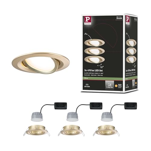Paulmann 92406 LED Einbauleuchte 3-Step-Dim Nova Coin rund 84mm 50° Coin 3x6W 3x470lm 230V dimmbar 2700K Gold matt von Paulmann
