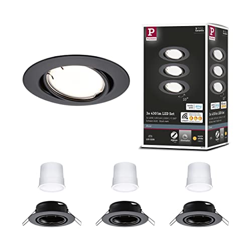 Paulmann 92465 LED Einbauleuchte Base Smart Home Zigbee Basisset schwenkbar rund 230V 3x4,9W 3x430lm dimmbar 90mm Schwarz matt Metall 3000K Paulmann 92465 LED Einbauleuchte Base Smart Home Zigbee Basisset schwenkbar rund 230V 3x4,9W 3x430lm dimmbar 90mm Schwarz matt Metall 3000K von Paulmann
