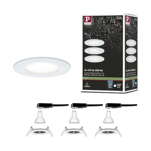 Paulmann 92980 Nova LED Einbauleuchte 3er Set rund 3x6,5W Einbaustrahler Weiß matt Spot Alu Zink Einbaulampe 4000K GU10 von Paulmann