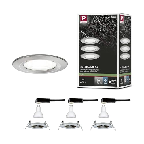 Paulmann 92983 Nova LED Einbauleuchte 3er Set rund 3x6,5W Einbaustrahler Eisen gebürstet Spot Alu Zink Einbaulampe 4000K GU10 von Paulmann