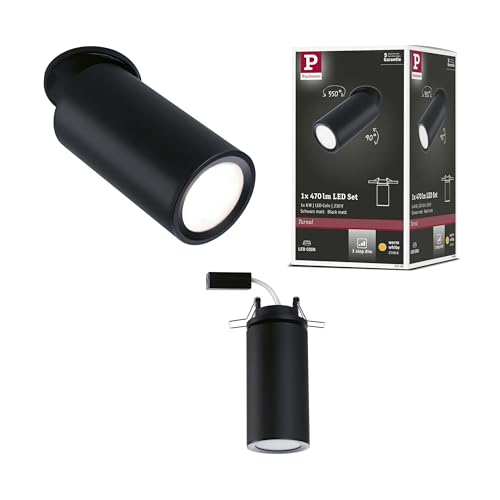 Paulmann 93088 LED Einbauleuchte Turnal rund 60mm 90° 470lm 3-Step-Dim rund incl. 1x6 Watt dimmbar Einbaustrahler Schwarz matt Metall 2700 K Coin von Paulmann