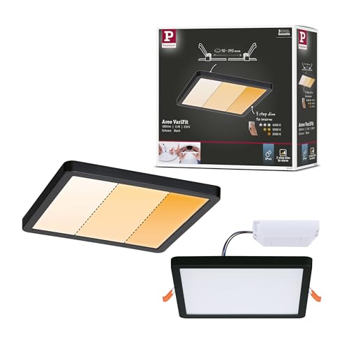 Paulmann 93101 LED Panel Einbaupanel Areo IP44 175x175m 3-Step-Dim eckig incl. 1x13 W dimmbar Warmweiß Schwarz Kunststoff Deckenleuchte 2000 K von Paulmann