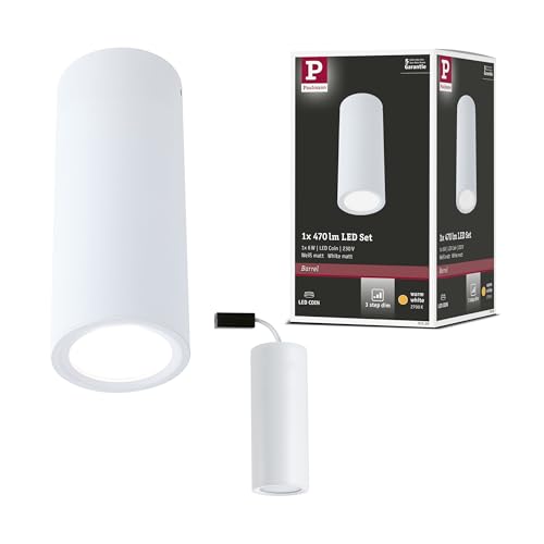 Paulmann 93105 LED Deckenleuchte Barrel rund 6W 470lm dimmbar 100° 3-Step-Dim 60mm Weiß matt Metall 2700K Aufbauleuchte inkl. wechselbarem LED-Coin von Paulmann