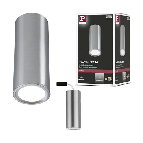 Paulmann 93106 LED Deckenleuchte Barrel rund 6W 470lm dimmbar 100° 3-Step-Dim 60mm Eisen gebürstet Metall 2700K Aufbauleuchte inkl. wechselbarem LED-Coin Paulmann 93106 LED Deckenleuchte Barrel rund 6W 470lm dimmbar 100° 3-Step-Dim 60mm Eisen gebürstet Metall 2700K Aufbauleuchte inkl. wechselbarem LED-Coin von Paulmann
