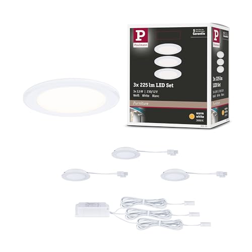 Paulmann 93115 LED Möbeleinbauleuchten 3er-Set 65mm 3x2,5W 3x180lm 230/12V 3000K Weiß von Paulmann