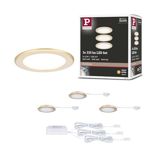 Paulmann 93119 LED Möbeleinbauleuchten 3er-Set 65mm 3x2,5W 3x180lm 230/12V 3000K Gold matt von Paulmann