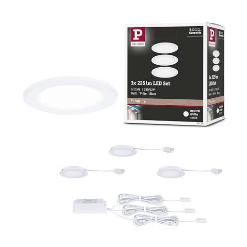Paulmann 93120 LED Möbeleinbauleuchten 3er-Set 65mm 3x2,5W 3x180lm 230/12V 4000K Weiß von Paulmann