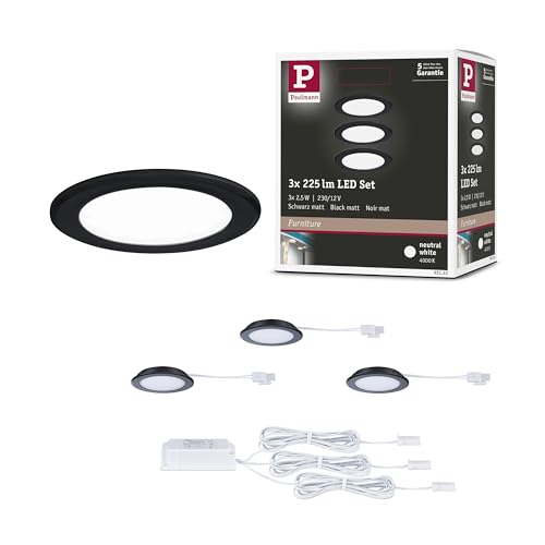 Paulmann 93122 LED Möbeleinbauleuchten 3er-Set 65mm 3x2,5W 3x180lm 230/12V 4000K Schwarz matt Paulmann 93122 LED Möbeleinbauleuchten 3er-Set 65mm 3x2,5W 3x180lm 230/12V 4000K Schwarz matt von Paulmann