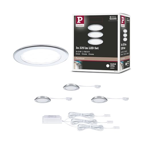 Paulmann 93123 LED Möbeleinbauleuchten 3er-Set 65mm 3x2,5W 3x180lm 230/12V 4000K Chrom Paulmann 93123 LED Möbeleinbauleuchten 3er-Set 65mm 3x2,5W 3x180lm 230/12V 4000K Chrom von Paulmann