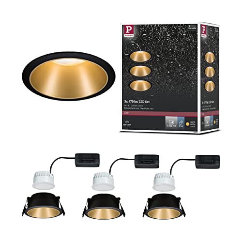 Paulmann 93404 LED Einbauleuchte Cole rund incl 3x6,5W dimmbar Einbaustrahler Schwarz, Gold matt Einbaulampe Kunststoff, Alu Zink Deckenspot 2700K von Paulmann