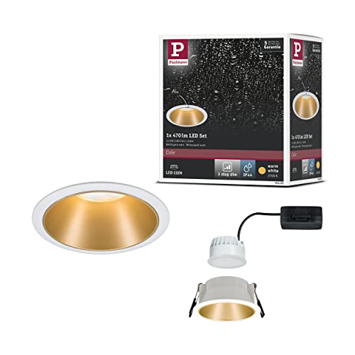 Paulmann 93405 LED Einbauleuchte Cole rund incl 1x6,5W dimmbar Einbaustrahler Weiß, Gold matt Einbaulampe Kunststoff, Alu Zink Deckenspot 2700K von Paulmann