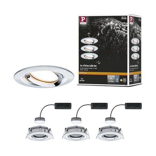 Paulmann 93684 Nova Plus LED Einbauleuchte 3er Set rund schwenkbar 3x6W IP65 dimmbar Einbaustrahler Chrom Spot Aluminium Einbaulampe 2700K von Paulmann