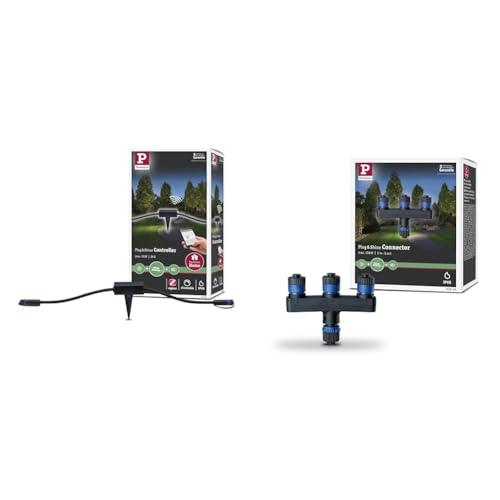 Paulmann 93999 Plug & Shine Zigbee Controller für Außenleuchten IP68 SmartHome & 939.29 Outdoor Plug & Shine Connector 1in-3out IP68 93929 Verlängerungskabel von Paulmann