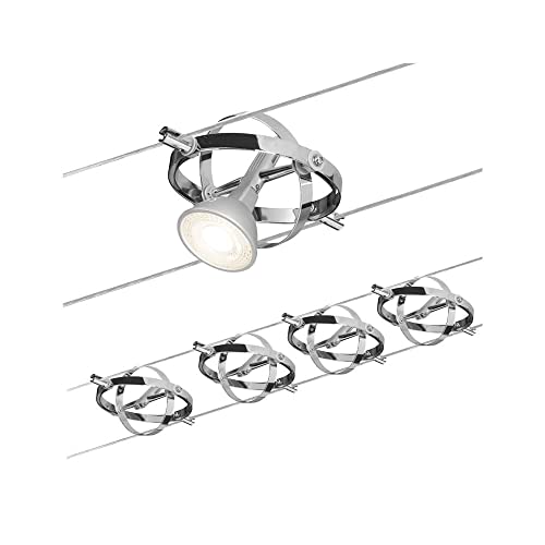 Paulmann Leuchten 94144, Seilsystem Cardan chrom mit 4 Spots, Metall, 7.5 watts, GU5.3, Chrom matt Chrom, 500 x 12.5 x 11 cm von Paulmann