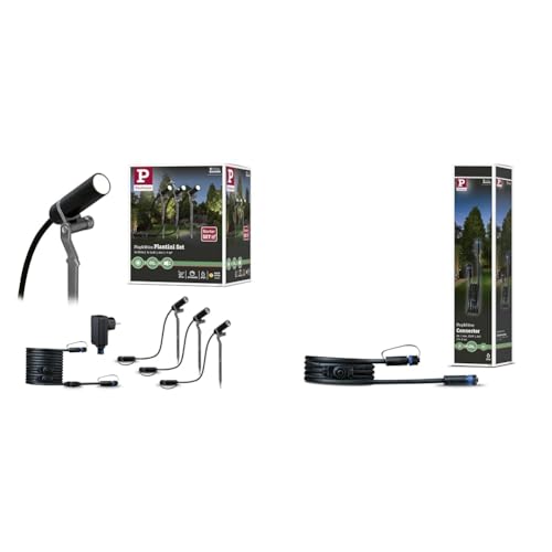 Paulmann 94154 Plug & Shine LED Außenleuchte Spot Plantini Set & 939.26 Outdoor Plug & Shine Connector 2m 1in-2out IP68 2x1,5mm² 93926 Verlängerungskabel Verbindungskabel Aussenbeleuchtung von Paulmann