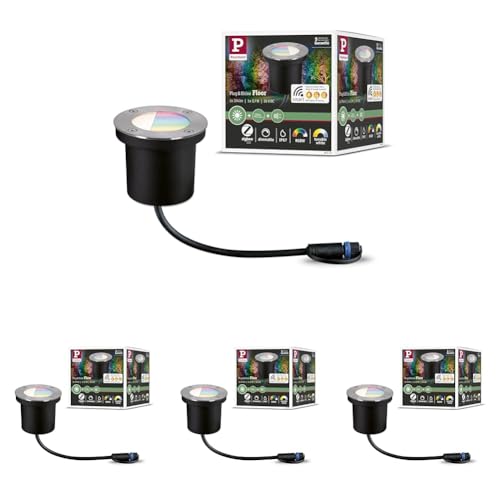 Paulmann 94274 Plug & Shine LED Außenleuchte Zigbee Bodeneinbauleuchte RGBW incl. 1x3,7 Watt dimmbar IP65 Silber Gartenbeleuchtung Metall 3000 K (Packung mit 4) von Paulmann