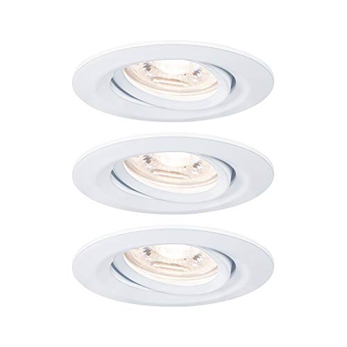 Paulmann 94293 Nova Mini LED Einbauleuchte Coin, Rund Schwenkbar - 3 x 4 W - Deckeneinbaustrahler, Einbaulampe Aluminium Warmweiß 2700K, Schwenkbar IP23, Weiß Matt, 3er Set von Paulmann