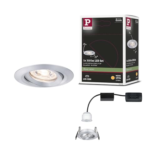 Paulmann 94296 Nova Mini LED Einbauleuchte Coin rund schwenkbar 1x4W Deckeneinbaustrahler Alu gedreht Einbaulampe Aluminium Warmweiß 2700K, 4 W von Paulmann