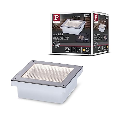 Paulmann 94336 LED Außenleuchte Bodeneinbauleuchte Brick mit Bewegungsmelder IP68 100x100mm eckig incl. 1x0,8 Watt Alu, Grau Metall, Edelstahl 3000 K von Paulmann