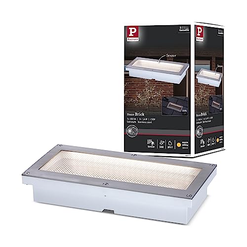 Paulmann 94337 LED Außenleuchte Bodeneinbauleuchte Brick mit Bewegungsmelder IP68 200x100mm eckig incl. 1x1,6 Watt Alu, Grau Metall, Edelstahl 3000 K von Paulmann