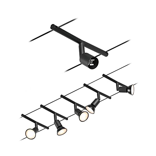 Paulmann 94446 CorDuo Seilsytem Set Salt DC max. 5x10 Watt erweiterbar Schwarz matt Drahtseil Kunststoff GU5,3 Drahtseilsystem ohne Leuchtmittel von Paulmann