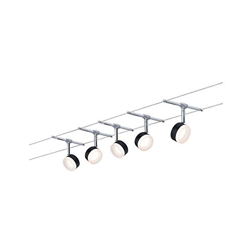 Paulmann Seilsystem ClearLED Schwarz | Chrom, 5 Spots, 4W=56W, GU5,3, 60VA, 300lm, Warmweiߠ(2700K) von Paulmann