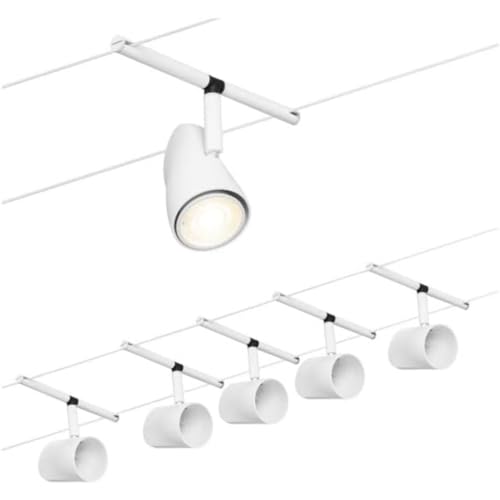 Paulmann 94467 CorDuo Seilsytem Set Cup DC max. 5x10 Watt erweiterbar Weiß matt Kunststoff, Metall GU5,3 Drahtseilsystem ohne Leuchtmittel von Paulmann