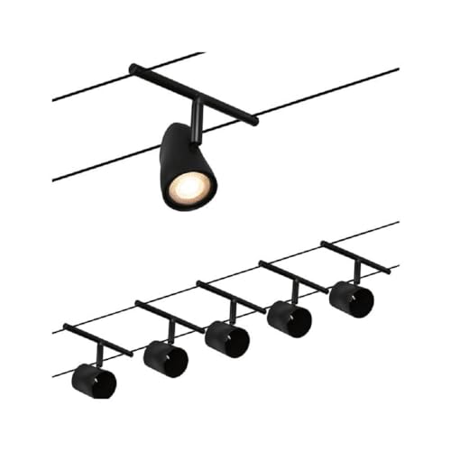 Paulmann 94469 CorDuo Seilsytem Set Cup DC max. 5x10 Watt erweiterbar Schwarz matt Kunststoff, Metall GU5,3 Drahtseilsystem ohne Leuchtmittel von Paulmann