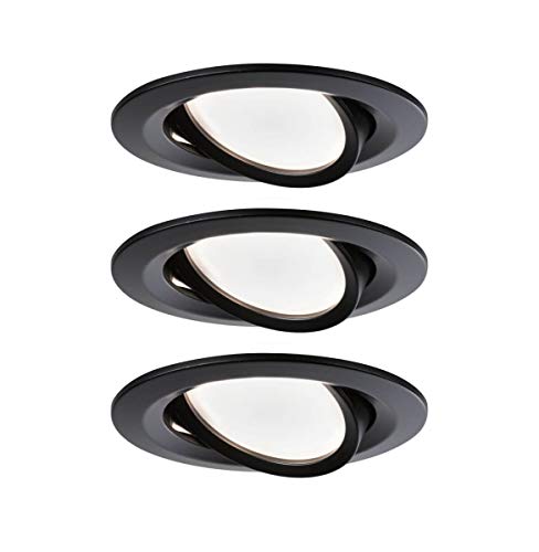 Paulmann 94471 Nova LED Einbauleuchte 3er Set Coin schwenkbar Warmweiß rund incl. 3x6,5 Watt Einbaustrahler Schwarz matt Spot Alu Einbaulampe 2700 K Coi von Paulmann