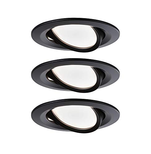 Paulmann 94472 Nova LED Einbauleuchte Coin 3er Set rund schwenkbar 3x6,5W Warmweiß 3-Stufen-dimmbar Einbaustrahler Schwarz matt Spot Alu 2700K von Paulmann