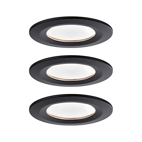 Paulmann 94473 Nova LED Einbauleuchte Coin 3er Set rund starr 3x6,5W Warmweiß Einbaustrahler Schwarz matt Spot Alu Einbaulampe 2700K von Paulmann