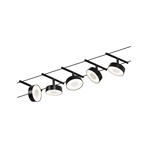 Paulmann 94479 LED Seilsytem Circle Basisset 5x400lm incl. 5x5 W Warmweiß Schwarz matt, Chrom Kunststoff, Metall Beleuchtungssystem 3000 K von Paulmann