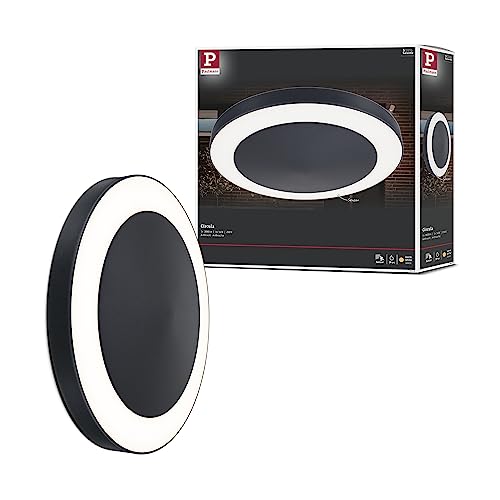 Paulmann 94526 LED Außenleuchte Deckenleuchte Circula mit Dämmerungs-/Bewegungssensor IP44 rund incl. 1x14 W Warmweiß Anthrazit Kunststoff 3000 K von Paulmann