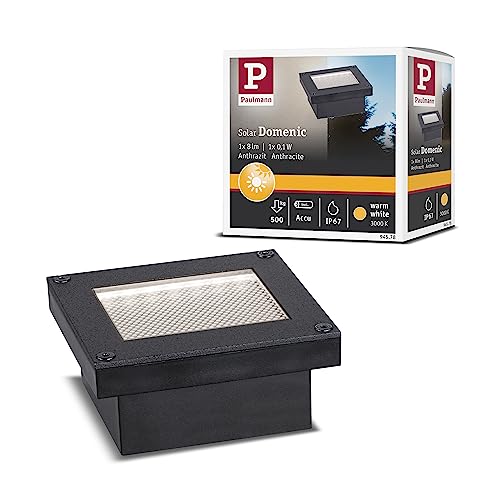 Paulmann 94578 LED Solar Bodeneinbauleuchte Domenic IP67 eckig incl. 1x0,1 W Warmweiß Schwarz kabellos Kunststoff wiederaufladbar 3000 K von Paulmann