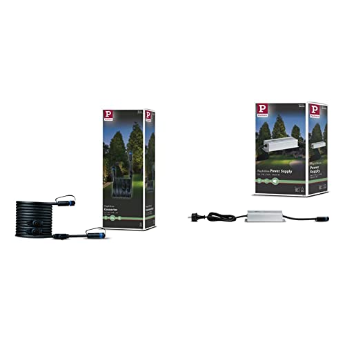 Paulmann 94596 Plug & Shine Außenleuchte Kabel 5m 4 Ausgänge IP68 Schwarz max. 150 Watt Schwarz & 988.49 Outdoor Plug & Shine Power Supply IP44 230/24V DC 75W 98849 Trafo Transformator Aussenleuchten von Paulmann