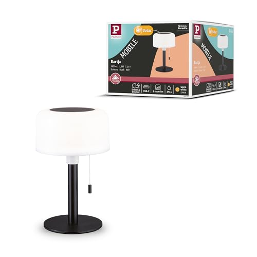 Paulmann 94607 Solar LED Akkutischleuchte Bartja IP44 2700K Schwarz USB-C Akku Mobile Tischleuchte von Paulmann