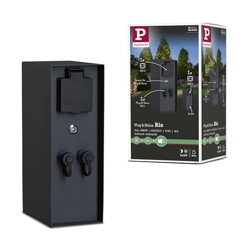 Paulmann 94701 Plug & Shine Außenleuchte Zubehör Steckdosensäule Rio mit Dämmerungssensor IP44 Anthrazit Anschlüsse 2x 230V 2x Plug & Shine 24V von Paulmann