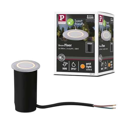 Paulmann 94727 LED Außenleuchte Bodeneinbauleuchte Goldlicht insektenfreundlich IP67 rund 50mm 2200K 2,2W 15lm 230V Alu Kunststoff, Metall von Paulmann