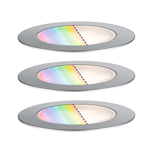 Paulmann 94752 Plug & Shine LED Bodeneinbauleuchte Floor Smart Home Zigbee 3erSet rund IP67 3x2W 3x65lm dimmbar 70mm Edelstahl RGBW seewasserresistent von Paulmann