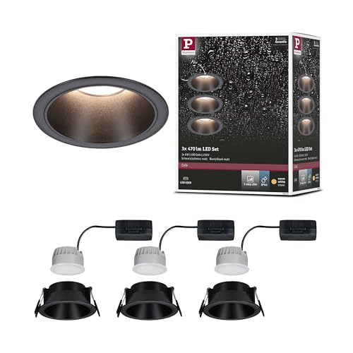 Paulmann 94869 LED Einbauleuchte 3-Step-Dim Cole Basisset 3er-Set IP44 rund 88mm Coin 3x6W 3x470lm 230V 2700K Schwarz von Paulmann