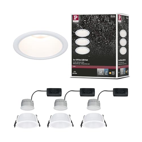 Paulmann 94870 LED Einbauleuchte 3-Step-Dim Cole Basisset 3er-Set IP44 rund 88mm Coin 3x6W 3x470lm 230V 2700K Weiß von Paulmann