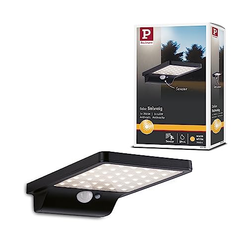 Paulmann 95393 LED Außenleuchte Solar Außenwandleuchte Solveig mit Bewegungsmelder IP44 eckig incl. 1x4,8 Watt Schwarz Außenlampe Kunststoff 3000 K von Paulmann