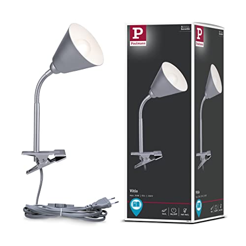 Paulmann 95432 Klemmleuchte Vitis mit Flexarm rund max. 20 Watt Lampe Schnurschalter Grau Metall, Kunststoff E14 ohne Leuchtmittel von Paulmann