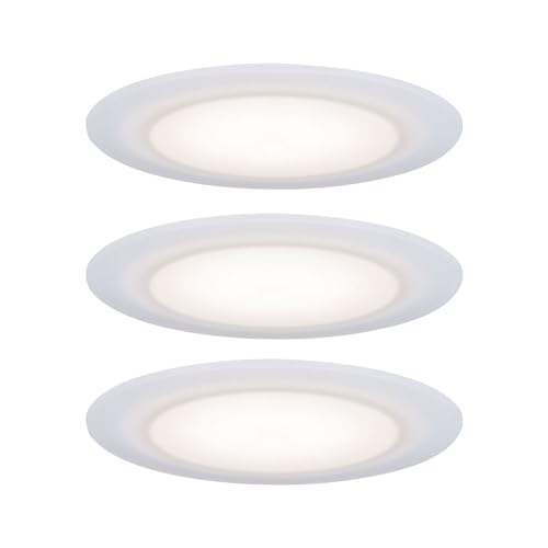 Paulmann 99940 LED Einbauleuchte Premium Suon 3er Set rund incl 3x6,5W IP44 dimmbar Einbaustrahler Satin, Weiß Schranklicht Kunststoff 2700K von Paulmann