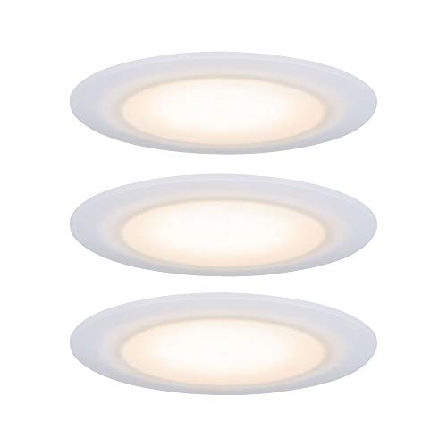 Paulmann 99942 LED Einbauleuchte Premium Suon 3er Set rund incl 3x6,5W IP44 dimmbar Einbaustrahler Satin, Weiß Schranklicht Kunststoff 2000K von Paulmann