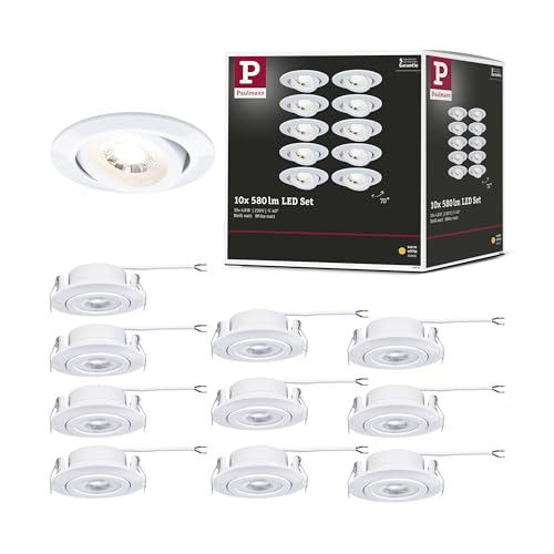 Paulmann 99996 LED Einbauleuchte 10er-Pack schwenkbar 82mm 70° 10x4,8W 10x450lm 230V 3000K Weiß matt von Paulmann