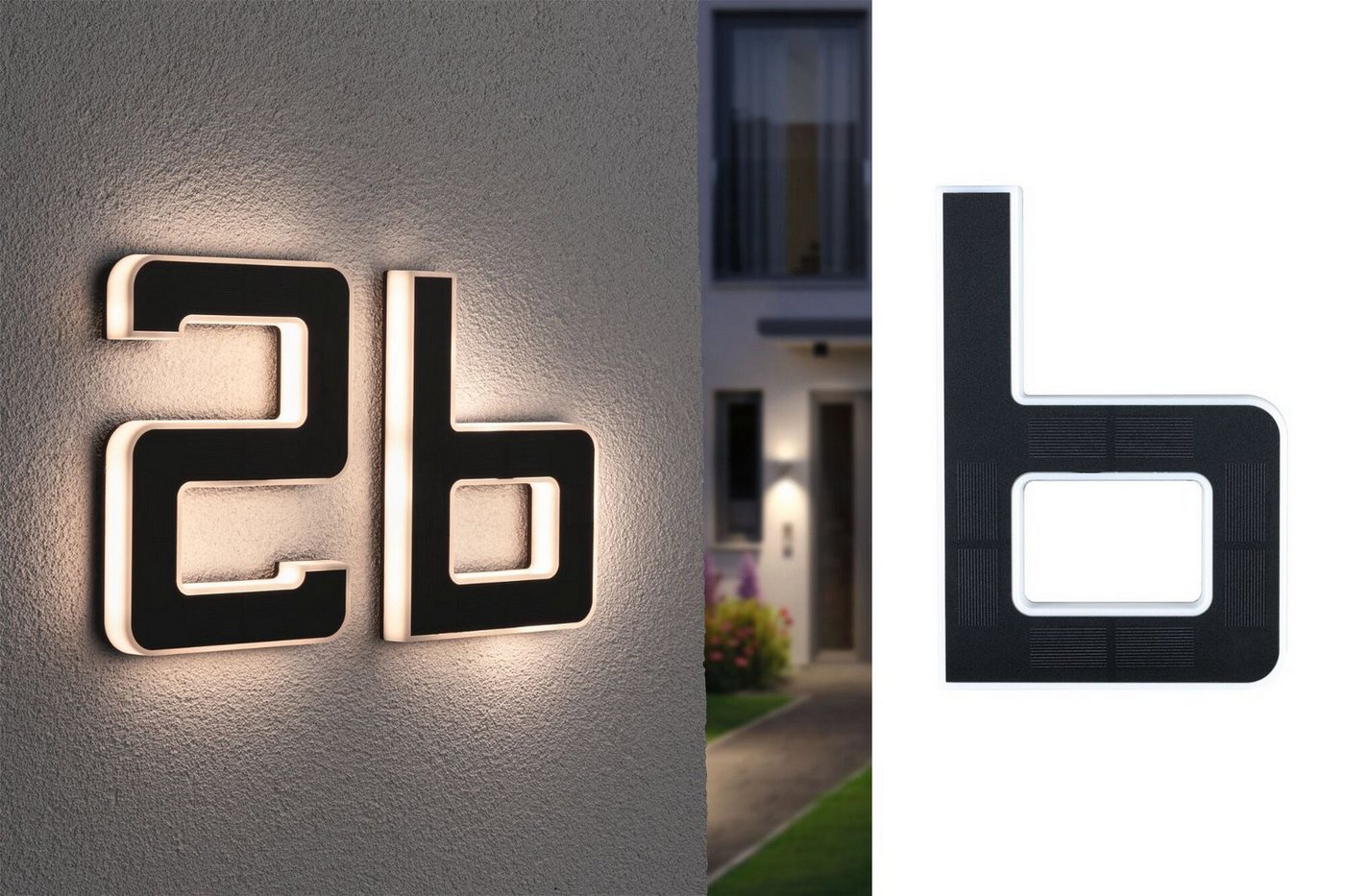 Paulmann LED Außen-Wandleuchte Solar Hausnummer, LED fest integriert, Warmweiß, LED-Modul, Hausnummern, Buchstaben wählbar, Akku wechselbar von Paulmann